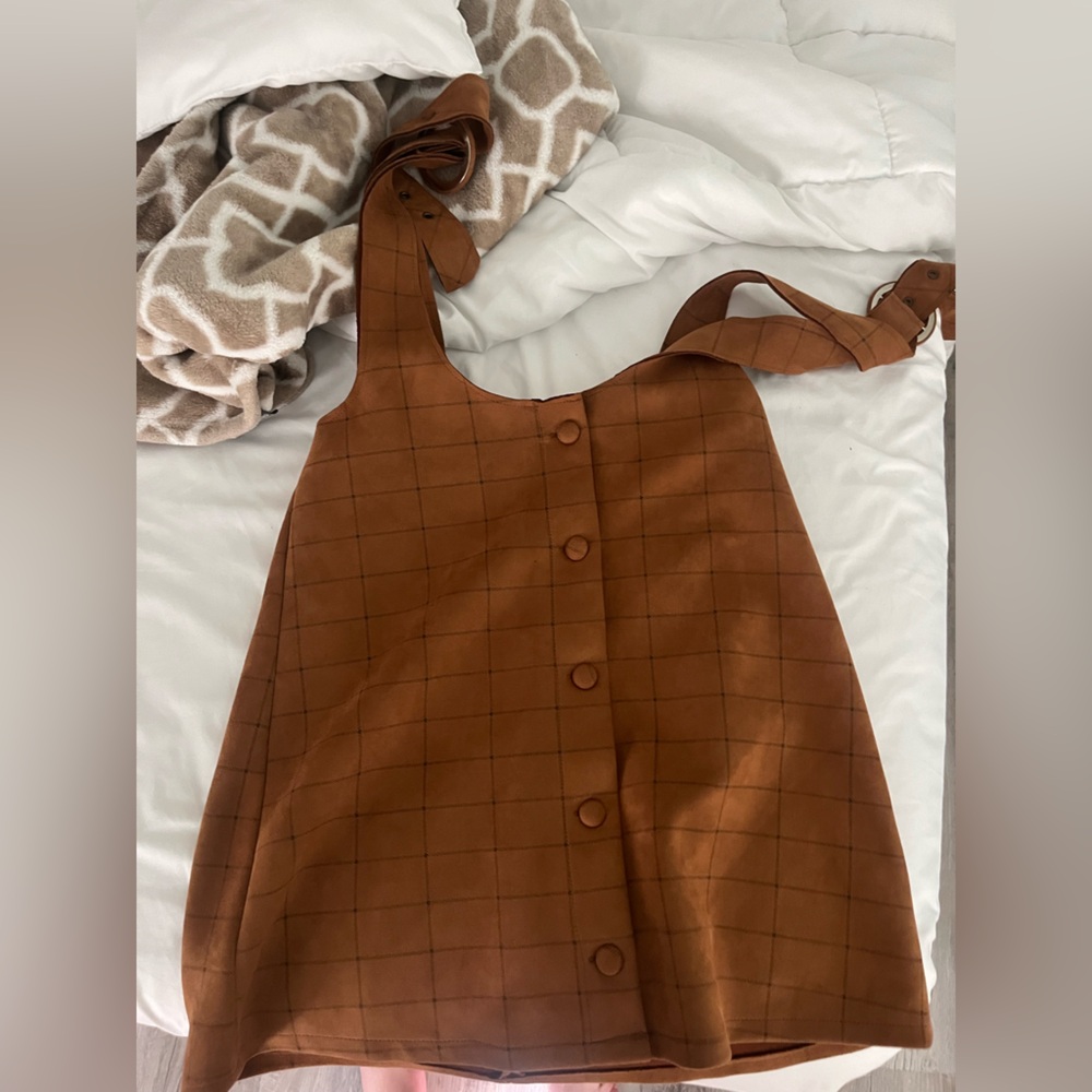 She + Sky Rust Grid Mini Dress with Button Front